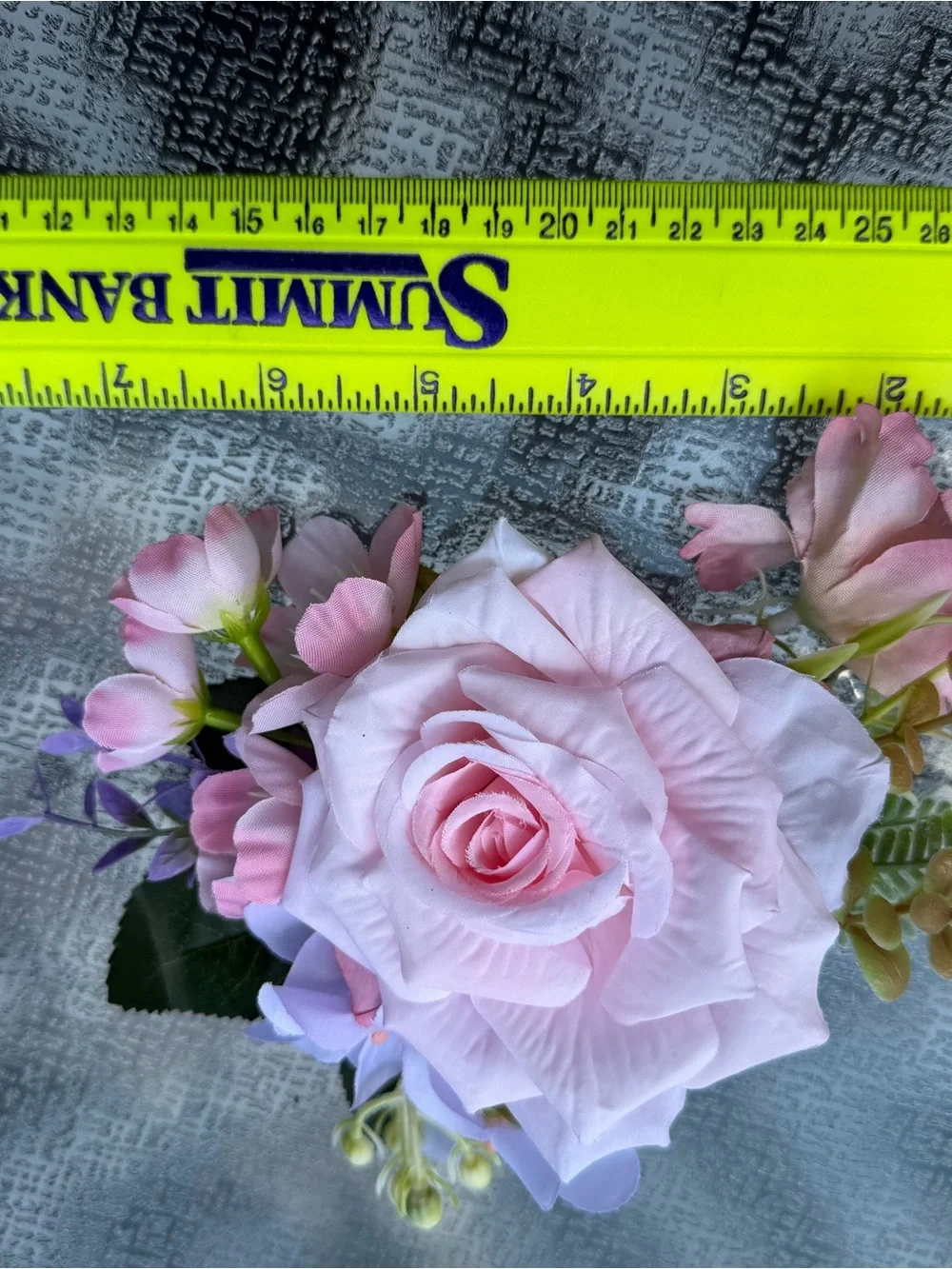 Source Unknown Pastel Pink Rose Hairpiece with Green Accents